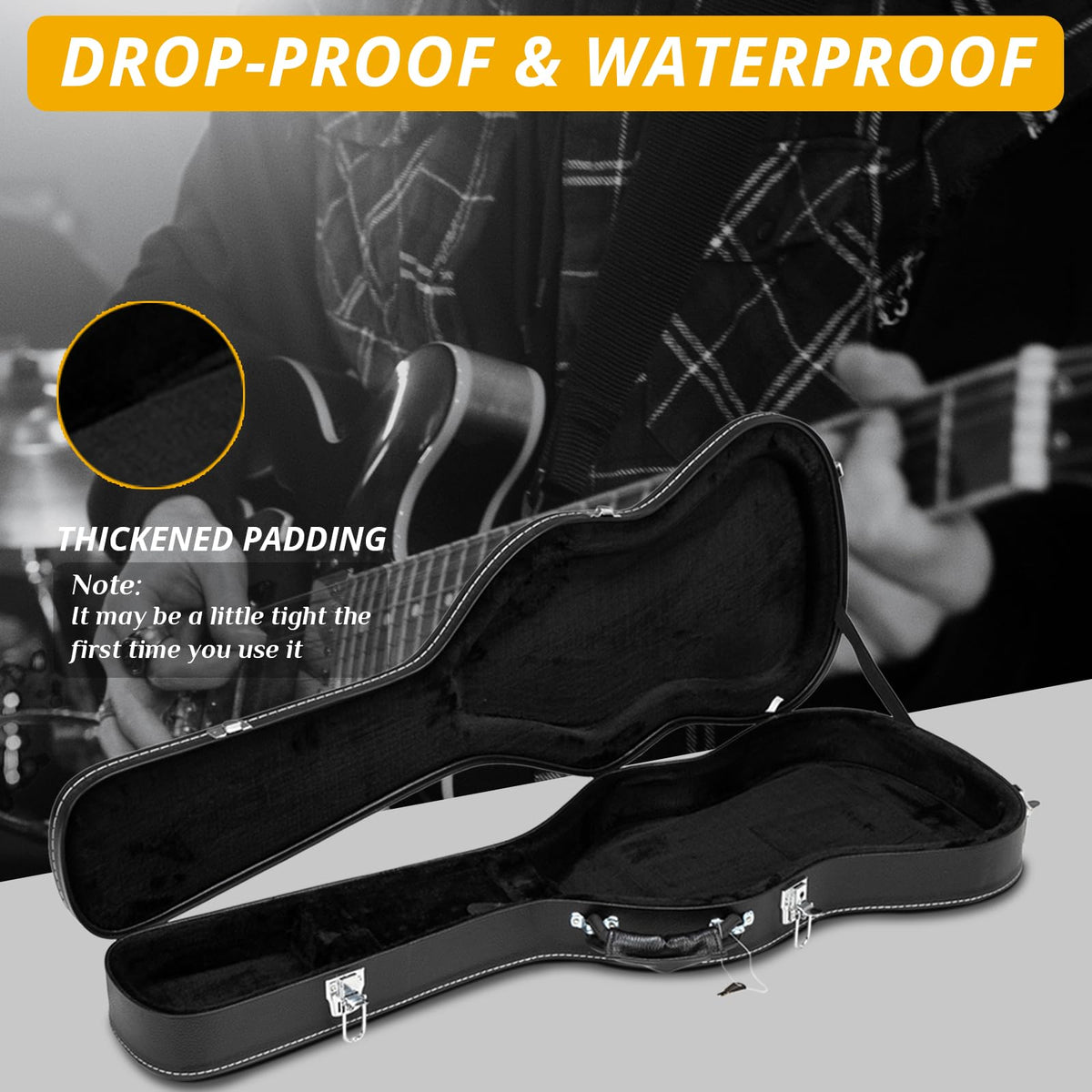 41 Inch Acoustic Guitar Hard Case with Lock Latch, Black Y416408