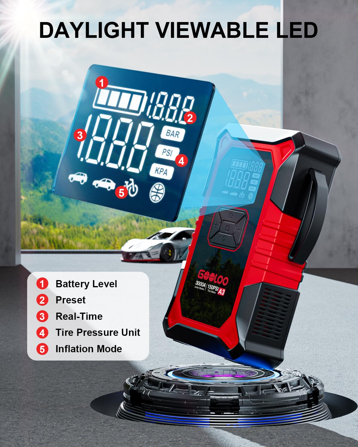 12V 3000A Portable Jump Starter with Air Compressor E97750