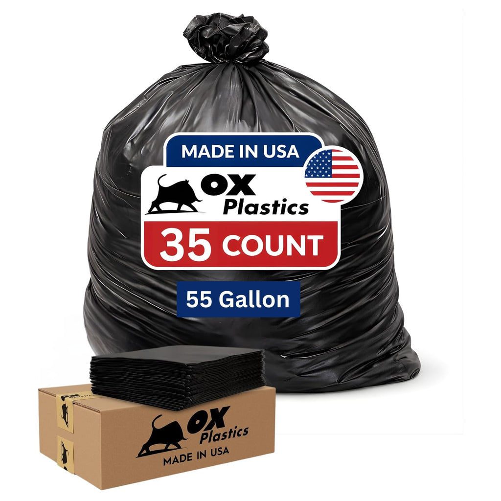 55 Gallon 4mil Black Trash Can Liners Bags, 35 Count F26736
