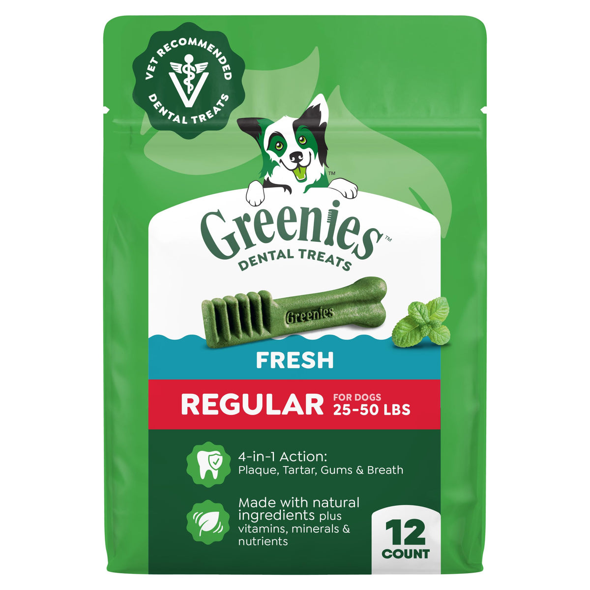 Natural Dental Dog Treats Fresh Mint Flavor 12 Count D572843
