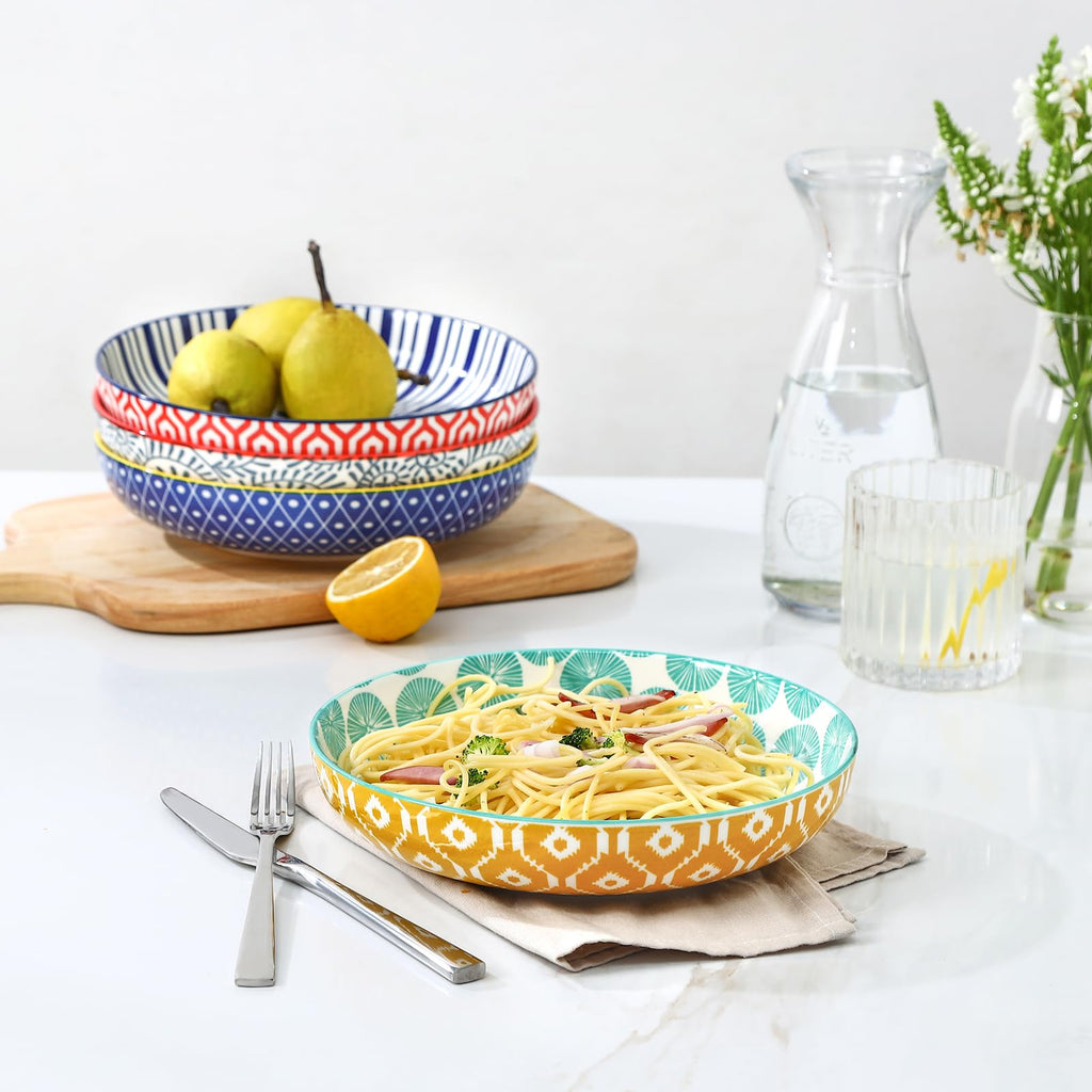Ceramic Pasta Bowls Set of 4, 34 OZ A46893