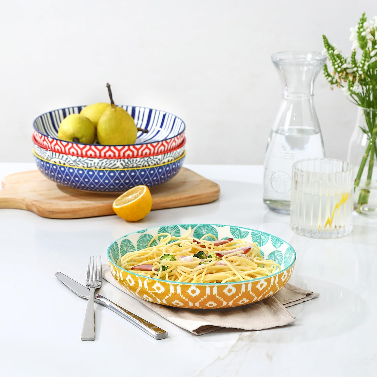 Ceramic Pasta Bowls Set of 4, 34 OZ A46893