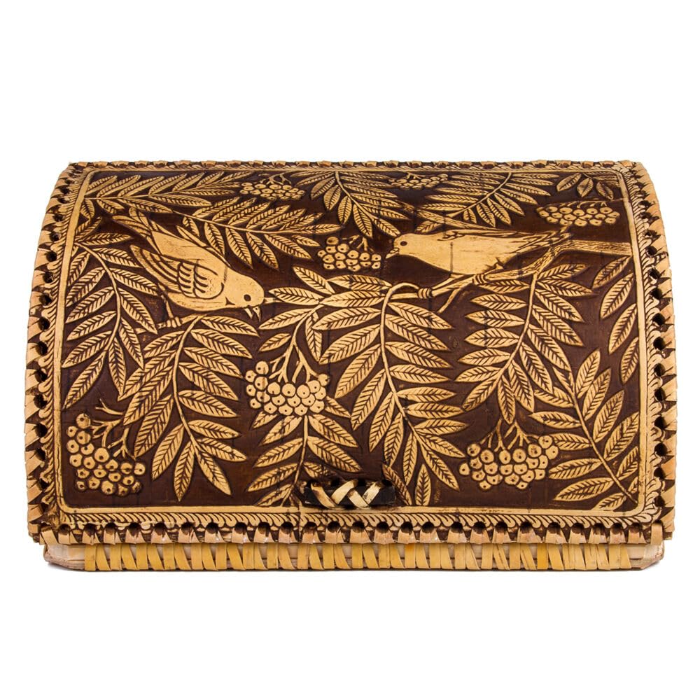 Birds Pattern Birch Bark Bread Box Q8588