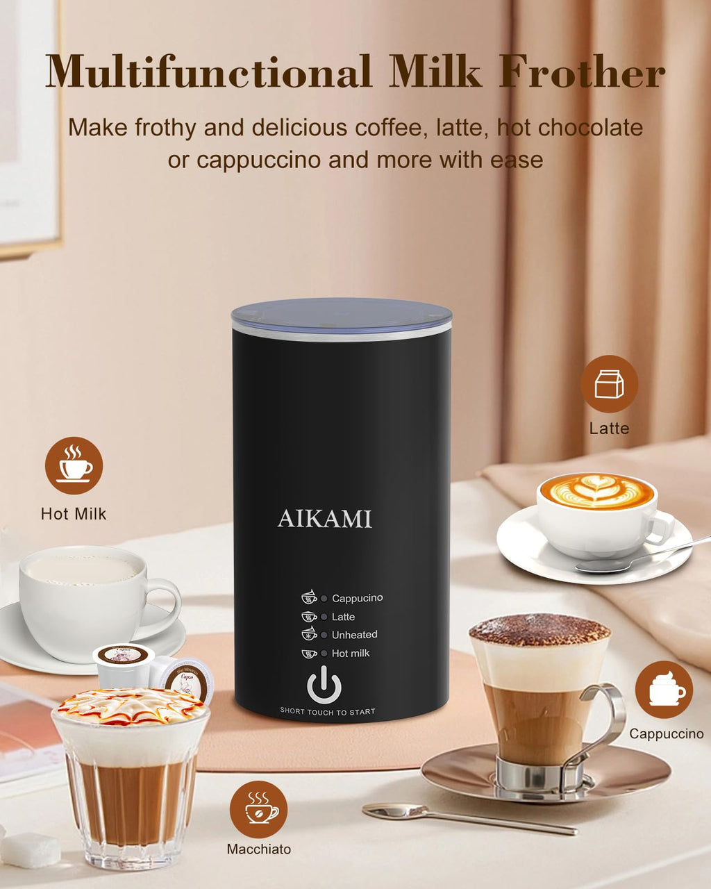 4 IN 1 Single Serve Coffee Maker with Milk Frother and Coffee Grinder J569