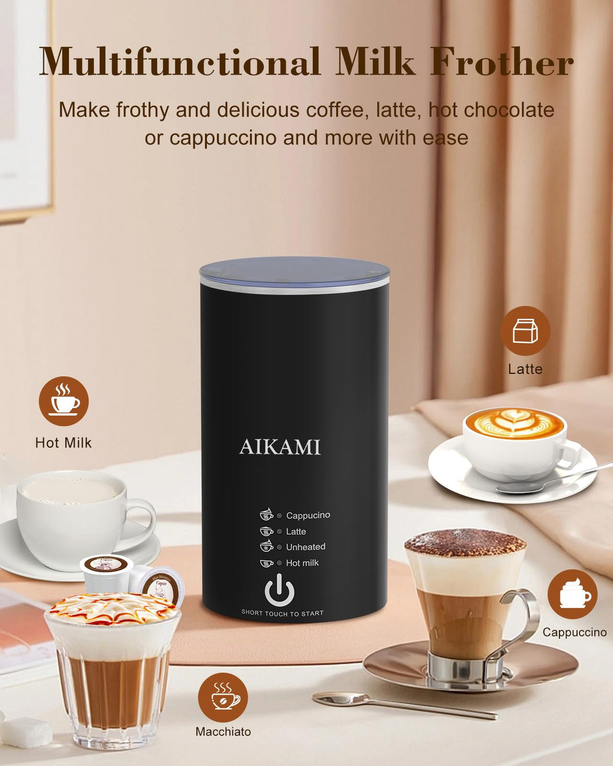 4 IN 1 Single Serve Coffee Maker with Milk Frother and Coffee Grinder J569