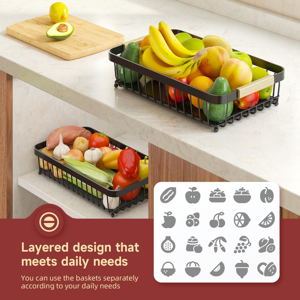 3-Tier Detachable Metal Fruit Basket R8909