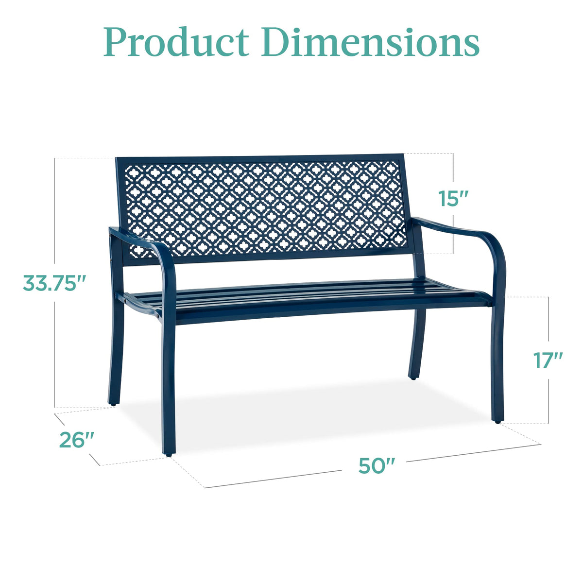 Peacock Blue 2-Person Metal Steel Outdoor Bench D54530