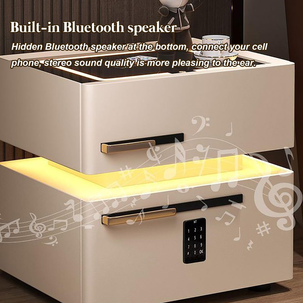 Light Gray Nightstand with Wireless Charging and Drawers D239