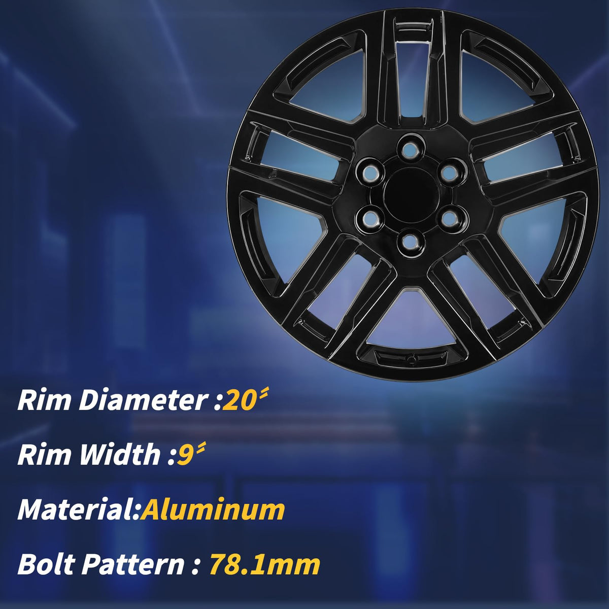 20" 20x9 Inch Gloss Black Aluminum Alloy Wheel Rim S635