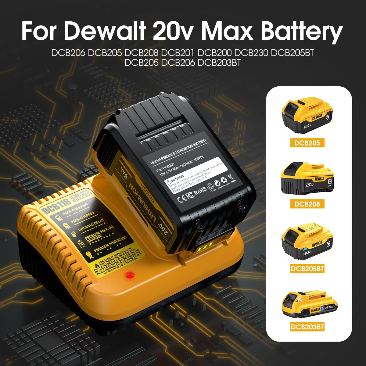 2 Pack 20v Max 6.0mAh Replacement Battery with Charger Station F168