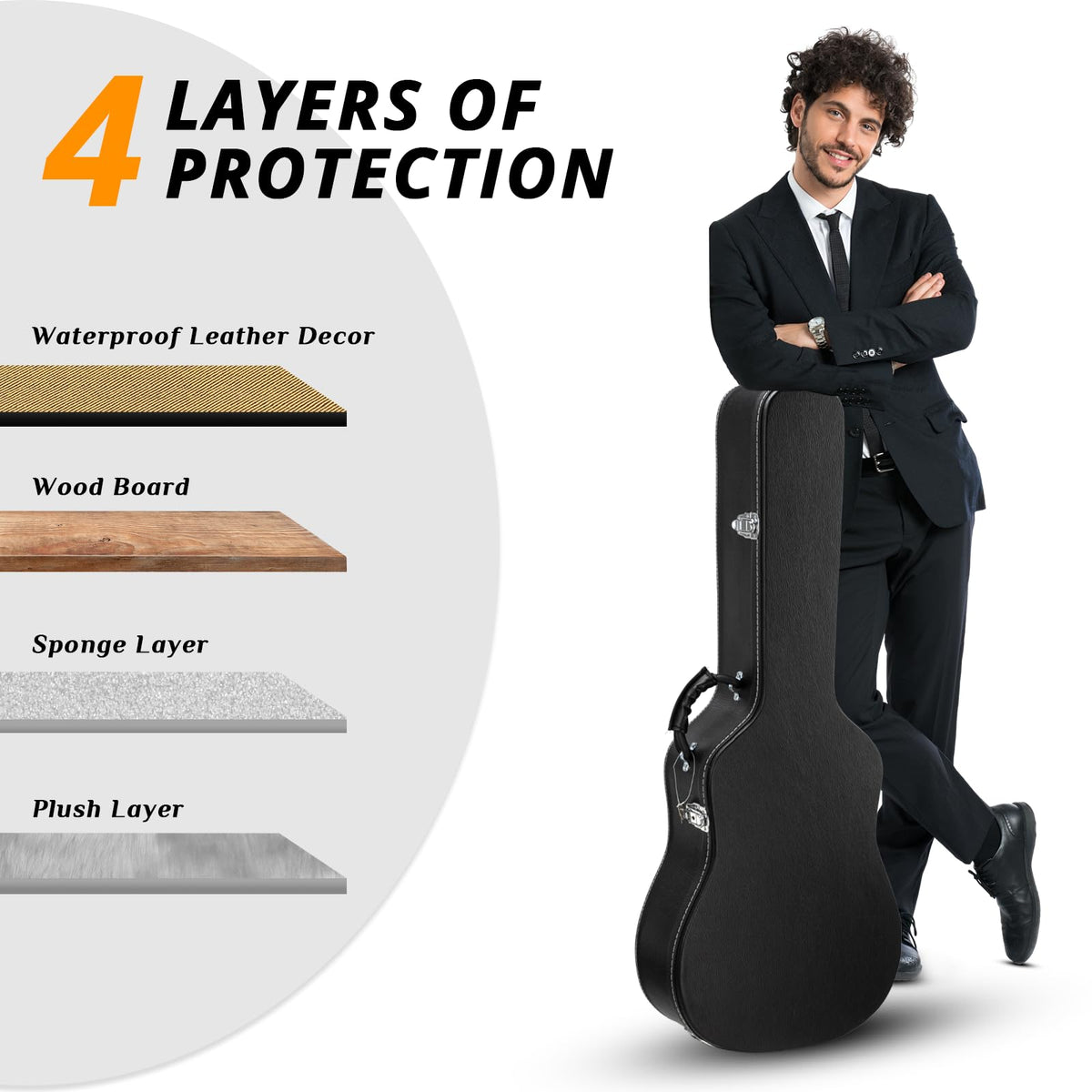 41 Inch Acoustic Guitar Hard Case with Lock Latch, Black Y416408