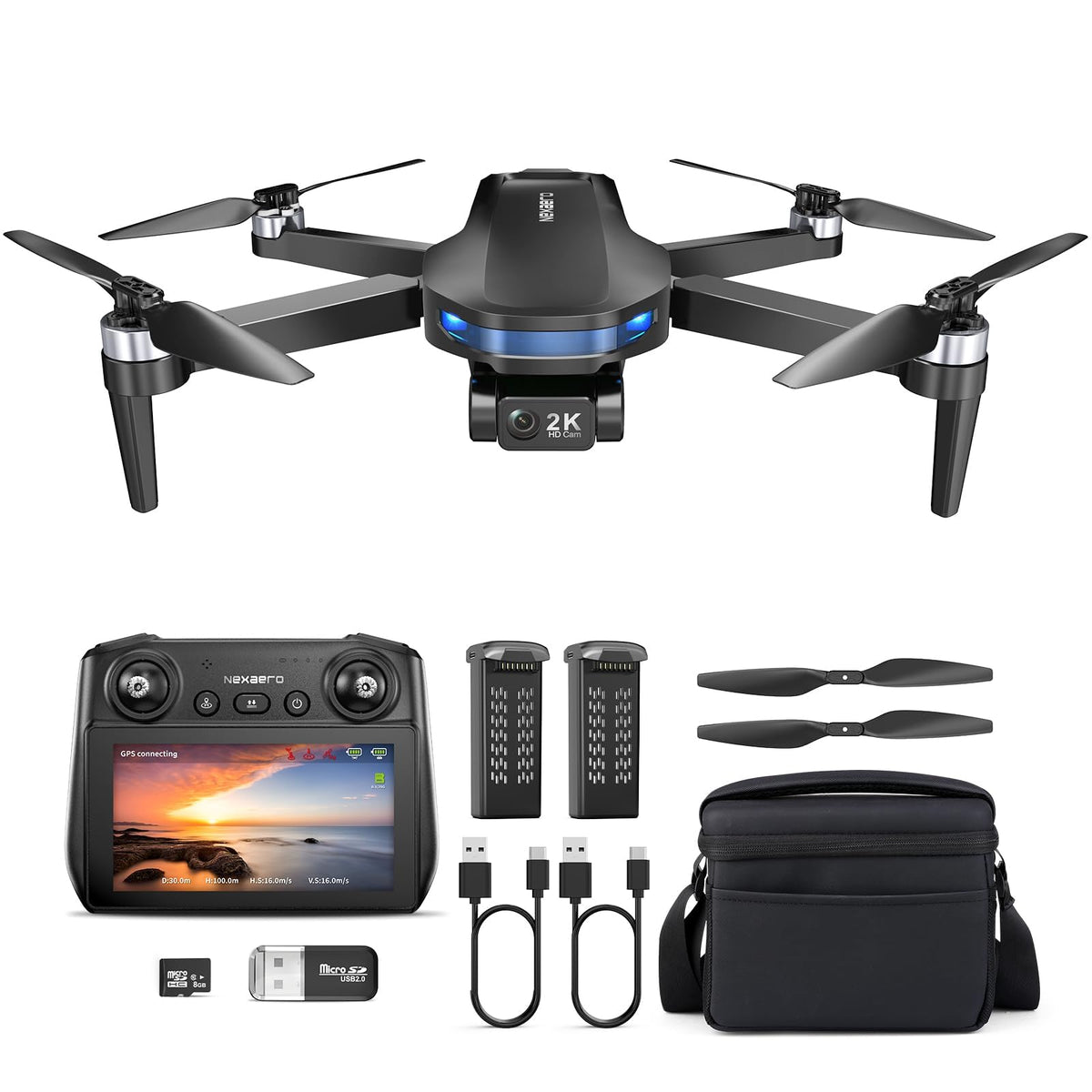 GPS Drone with EIS 2K Camera, 7.22 inch Screen, 64 Mins Flight, Foldable RC Drone H5772