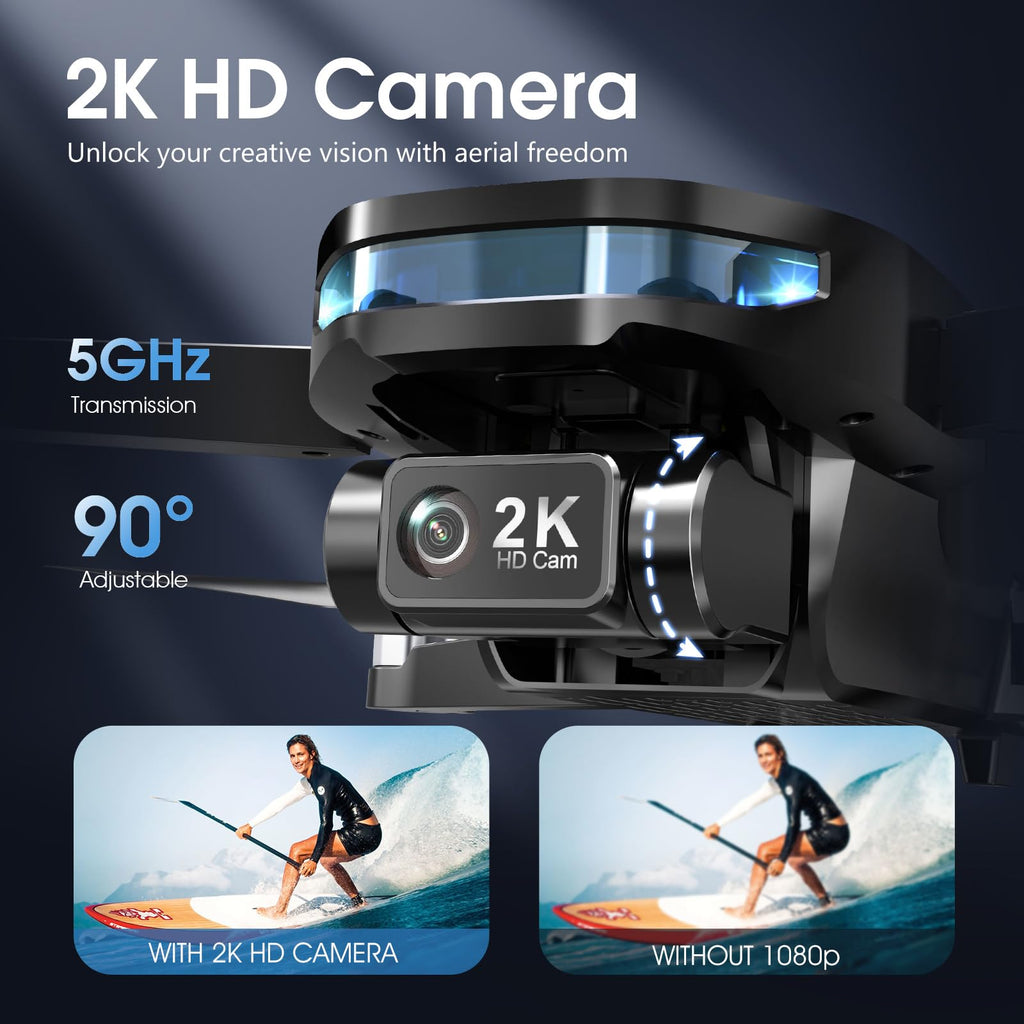 GPS Drone with EIS 2K Camera, 7.22 inch Screen, 64 Mins Flight, Foldable RC Drone H5772