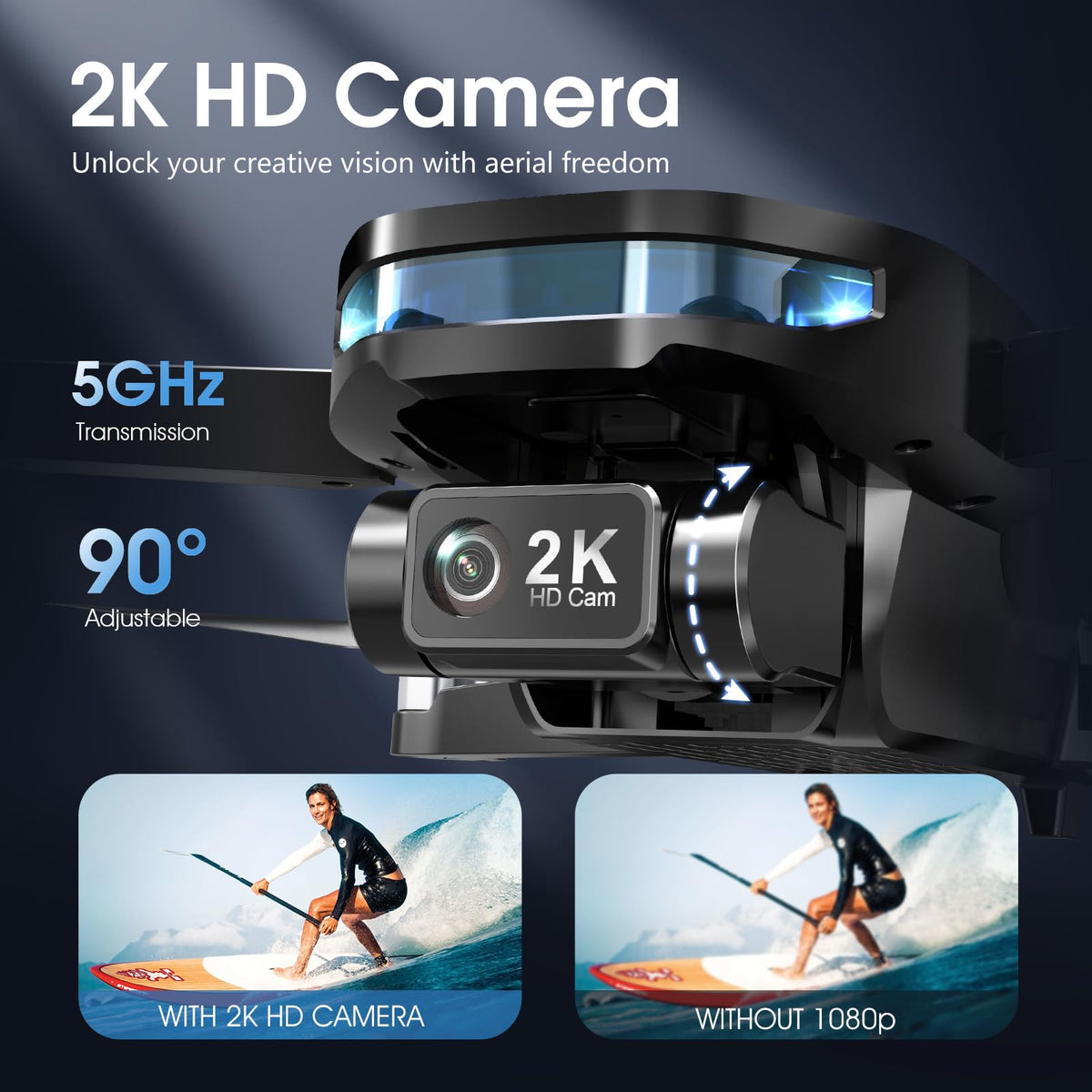 GPS Drone with EIS 2K Camera, 7.22 inch Screen, 64 Mins Flight, Foldable RC Drone H5772