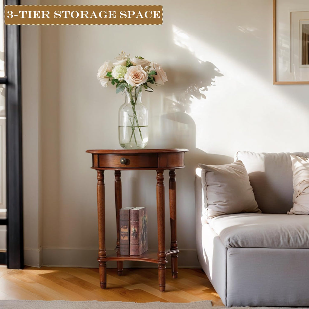 2-Tier Round Side Table with Drawer U615