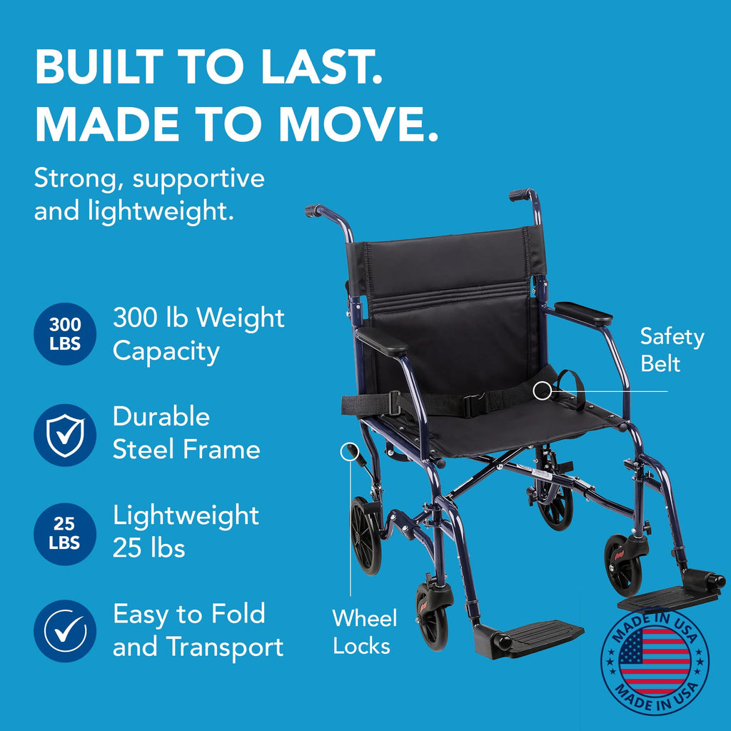 Folding Transport Wheelchair with 19 inch Seat Y343