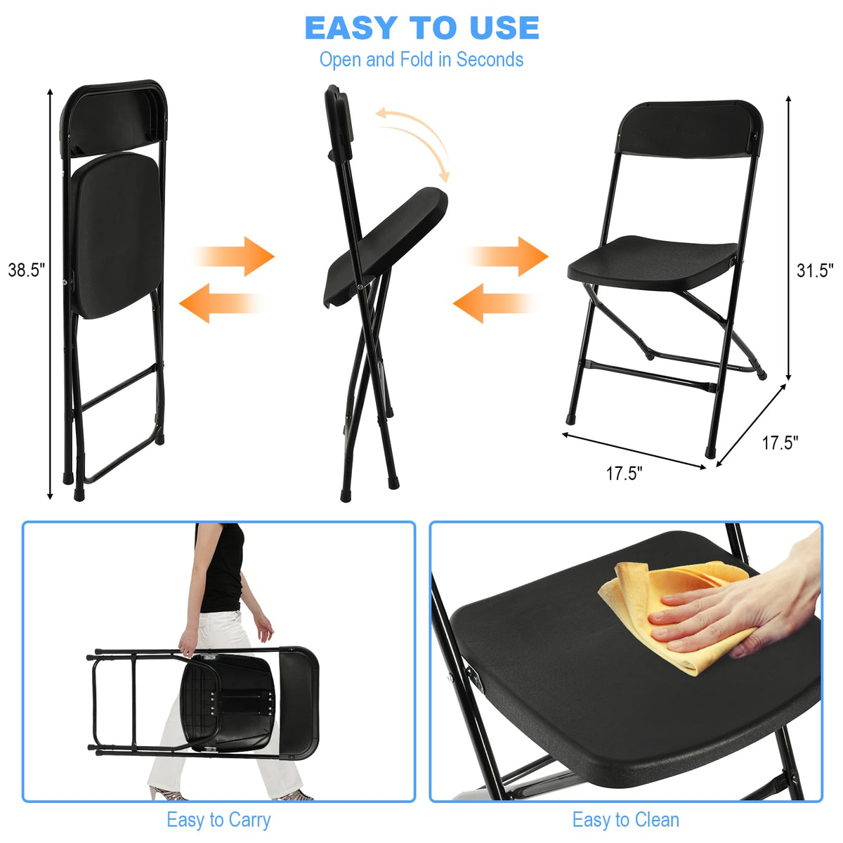 Black 100 Pack Plastic Folding Chairs with Steel Frame I380735
