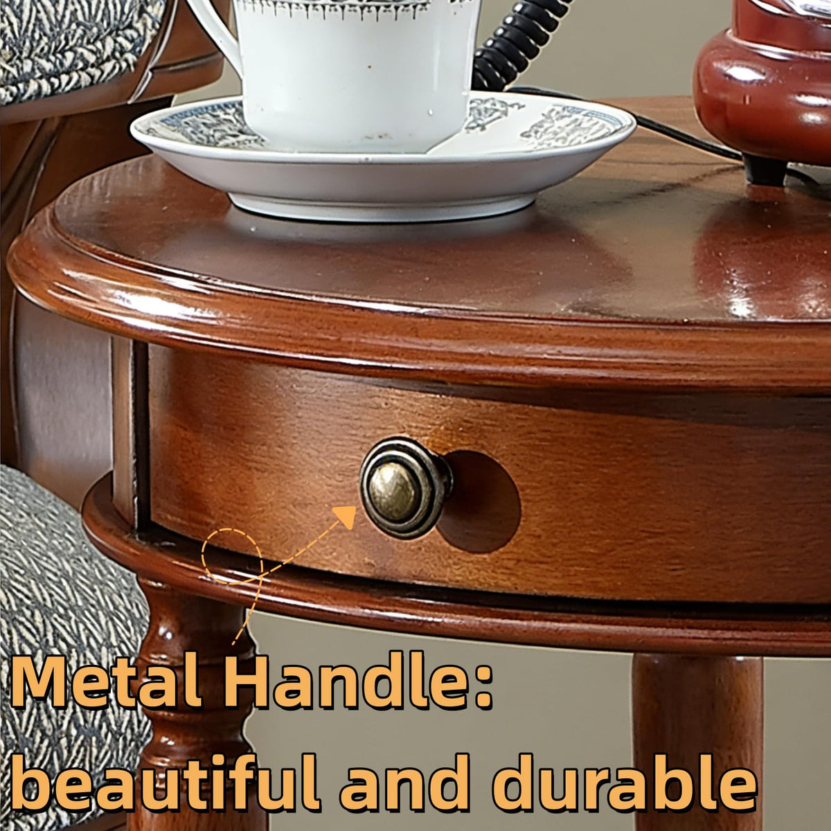 2-Tier Round Side Table with Drawer U615