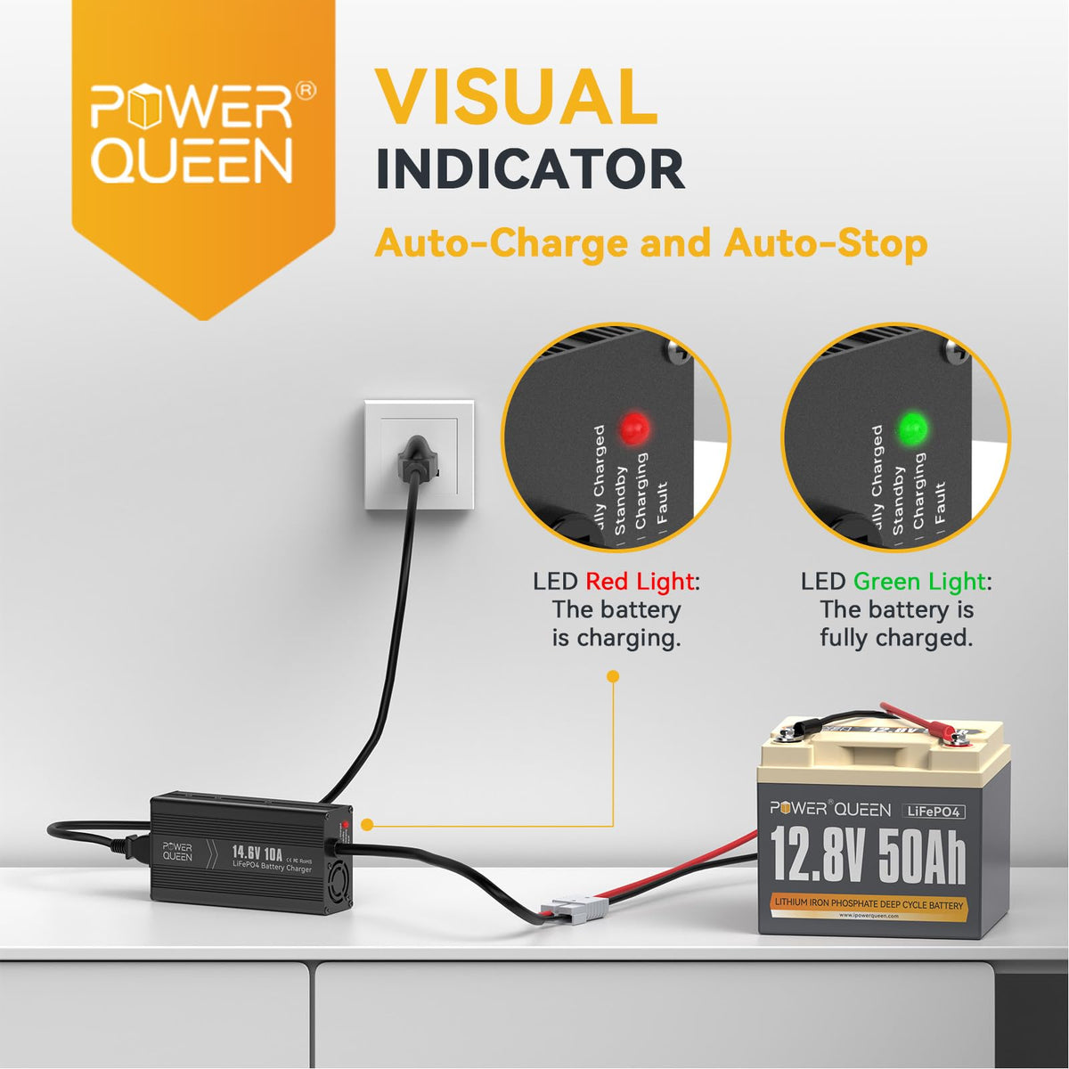 12V 50Ah LiFePO4 Battery with 14.6V 10A Charger G9025