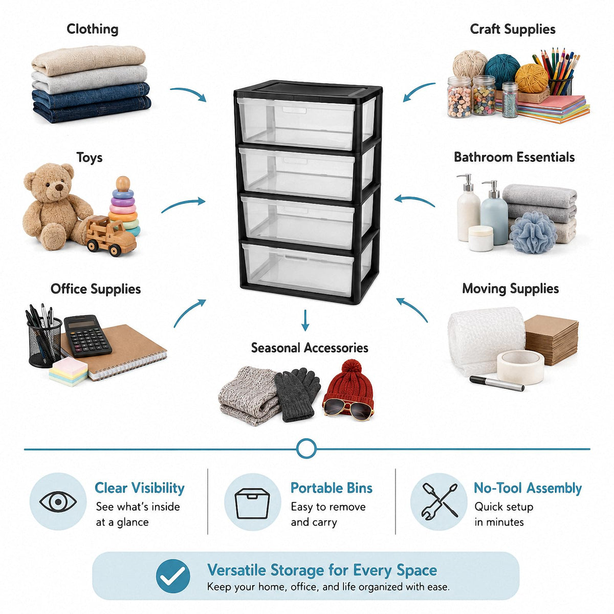 4 Drawer Plastic Storage Tower Organizer V354