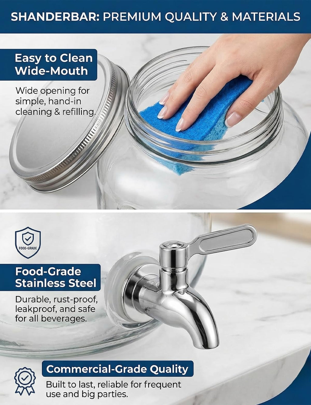 2 Gallon Glass Drink Dispenser with Stand and Lid Q360
