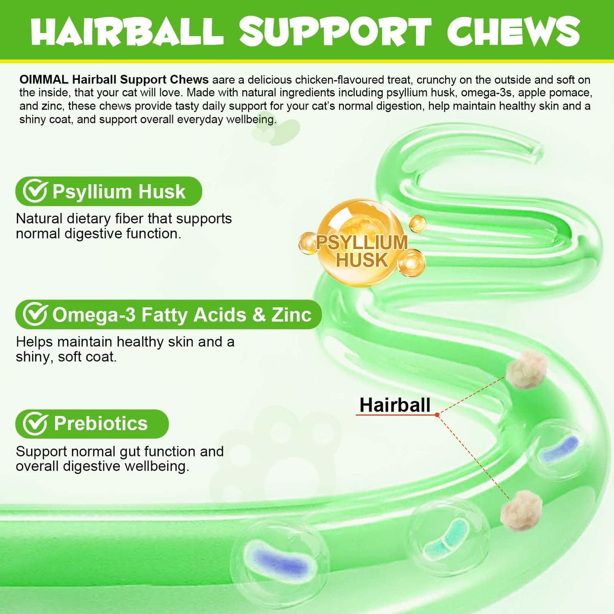 Cat Hairball Support Chews with Cat Grass & Omega-3 Fish Oil Y8007
