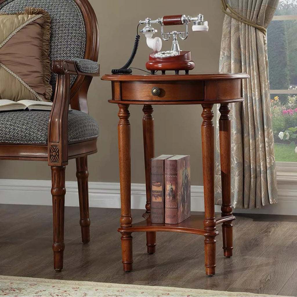 2-Tier Round Side Table with Drawer U615