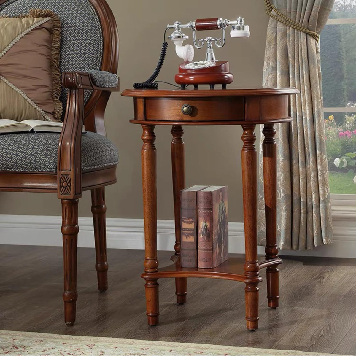 2-Tier Round Side Table with Drawer U615