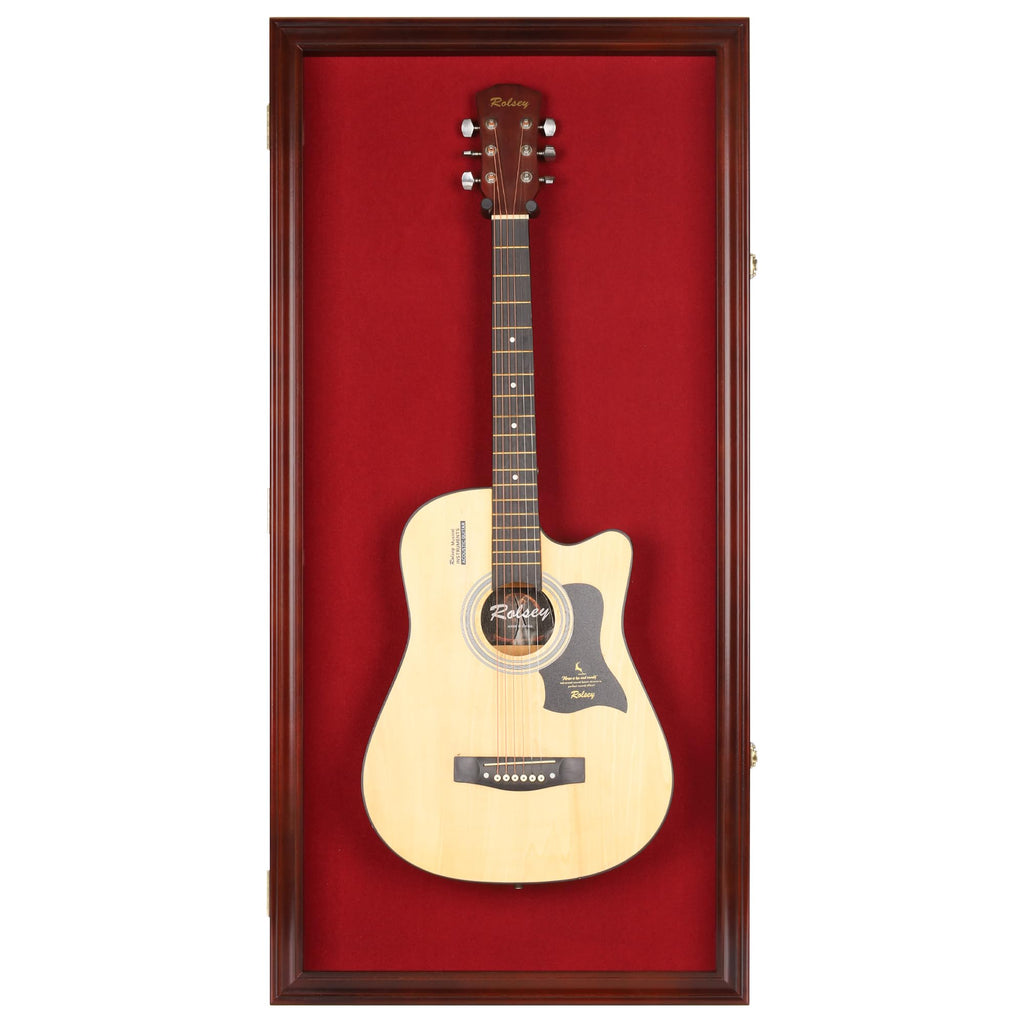 45" Acoustic Guitar Display Case Cabinet Wall Mountable Mahogany Finish Y683178