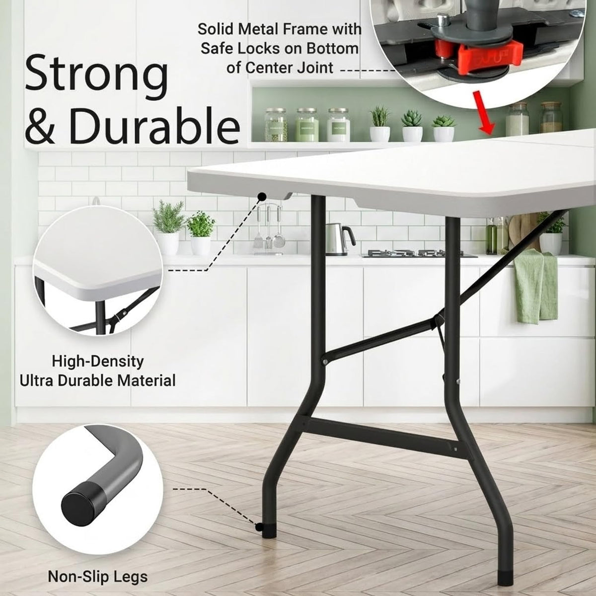 6ft White Folding Table with Carrying Handle L630883