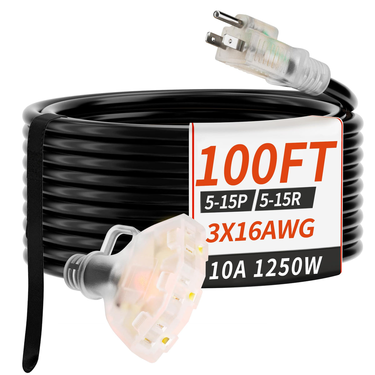 100 FT 16/3 Outdoor Extension Cord with Multiple Outlets Black E6832