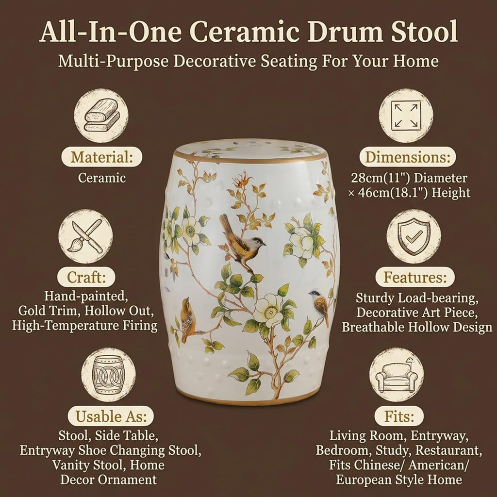 Hand-Painted Ceramic Drum Stool T2787