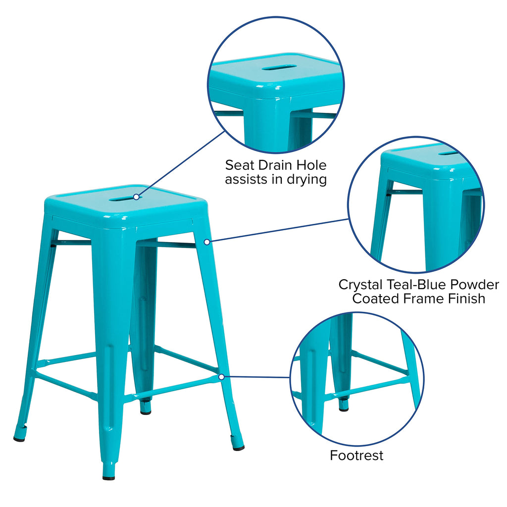 24" Teal Metal Backless Counter Height Stool X20485