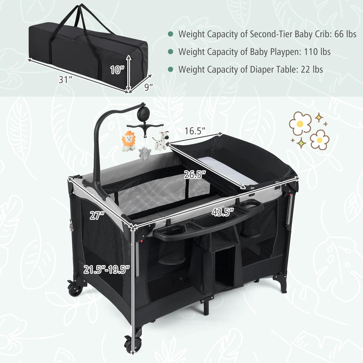 5-in-1 Pack and Play Bassinet Playard with Diaper Changer K678
