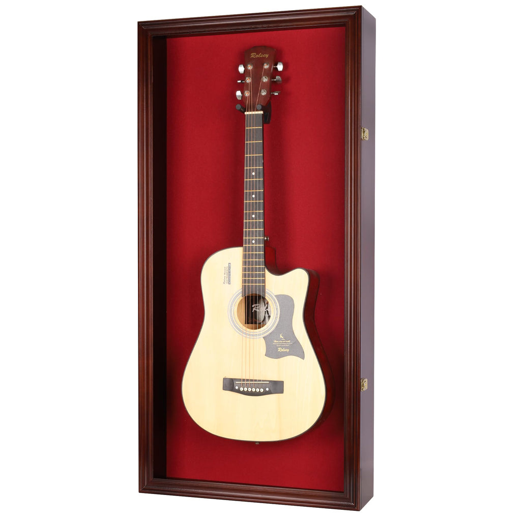 45" Acoustic Guitar Display Case Cabinet Wall Mountable Mahogany Finish Y683178