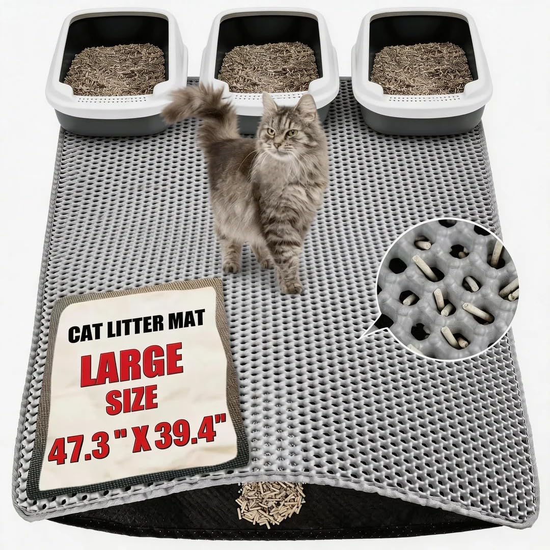 XXL Gray Double-Layer Cat Litter Mat J5922
