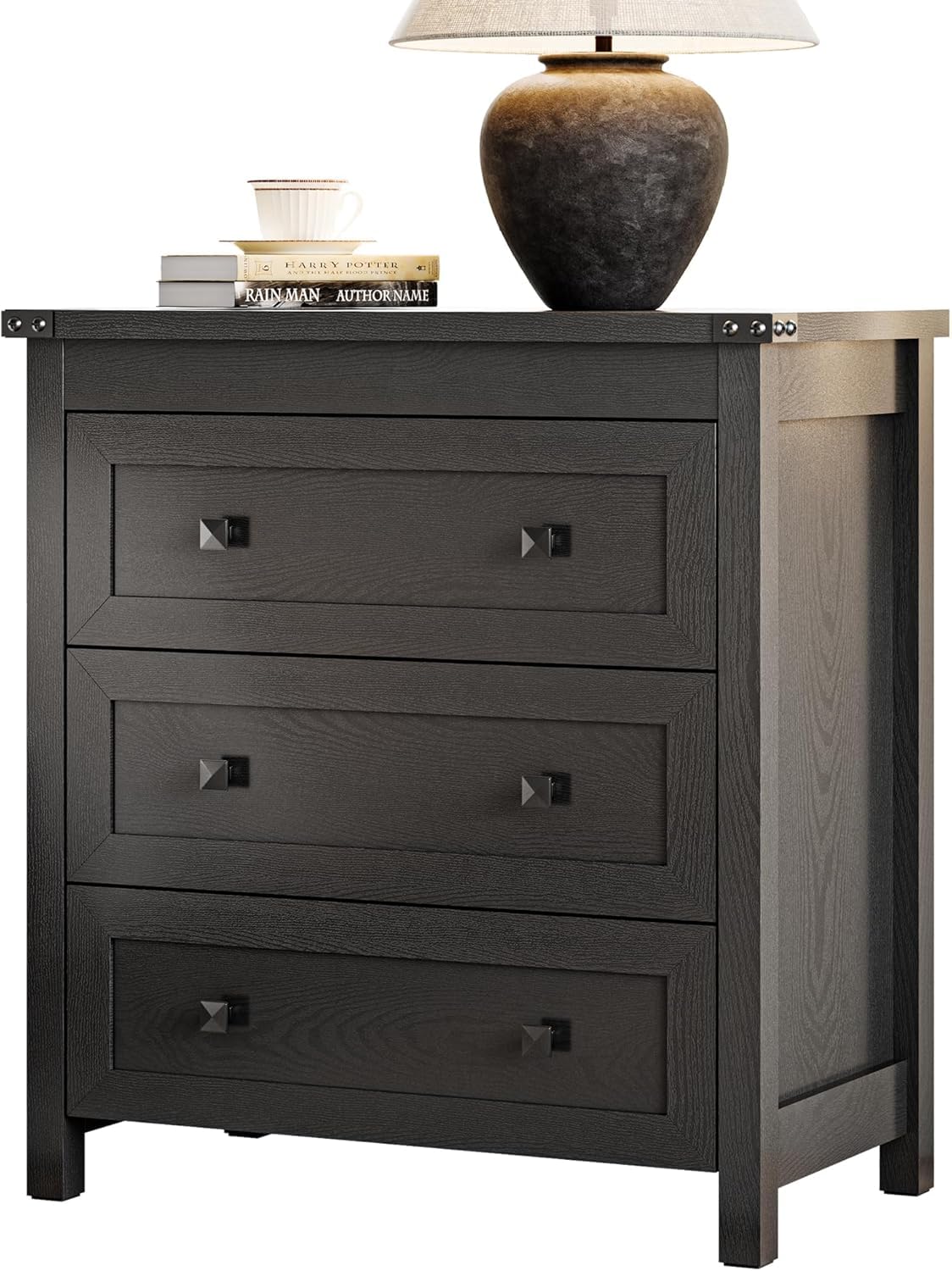 27.6" Wide Black 3 Drawer Wood Nightstand F30675