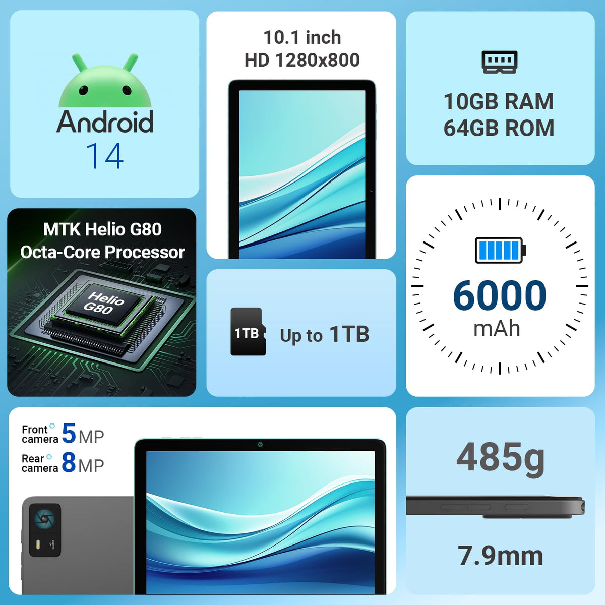 10.1" Android Tablet with Octa-core Processor 10GB RAM 64 GB ROM Q373571