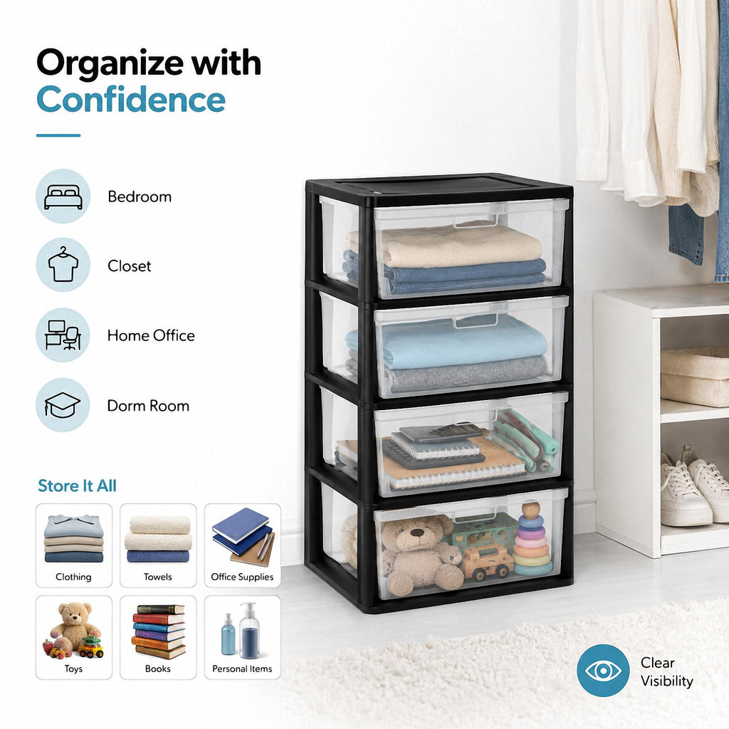 4 Drawer Plastic Storage Tower Organizer V354
