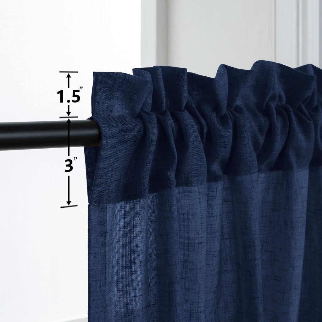 Navy Blue Linen Curtains 96 Inches Long Rod Pocket Semi Sheer Cotton Canvas I323