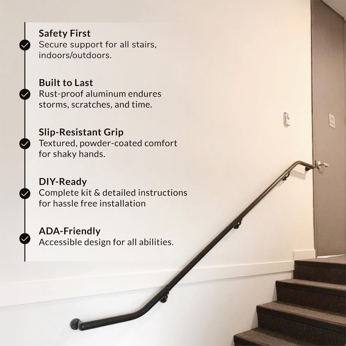 6FT Black Aluminum Stair Handrail Kit N981