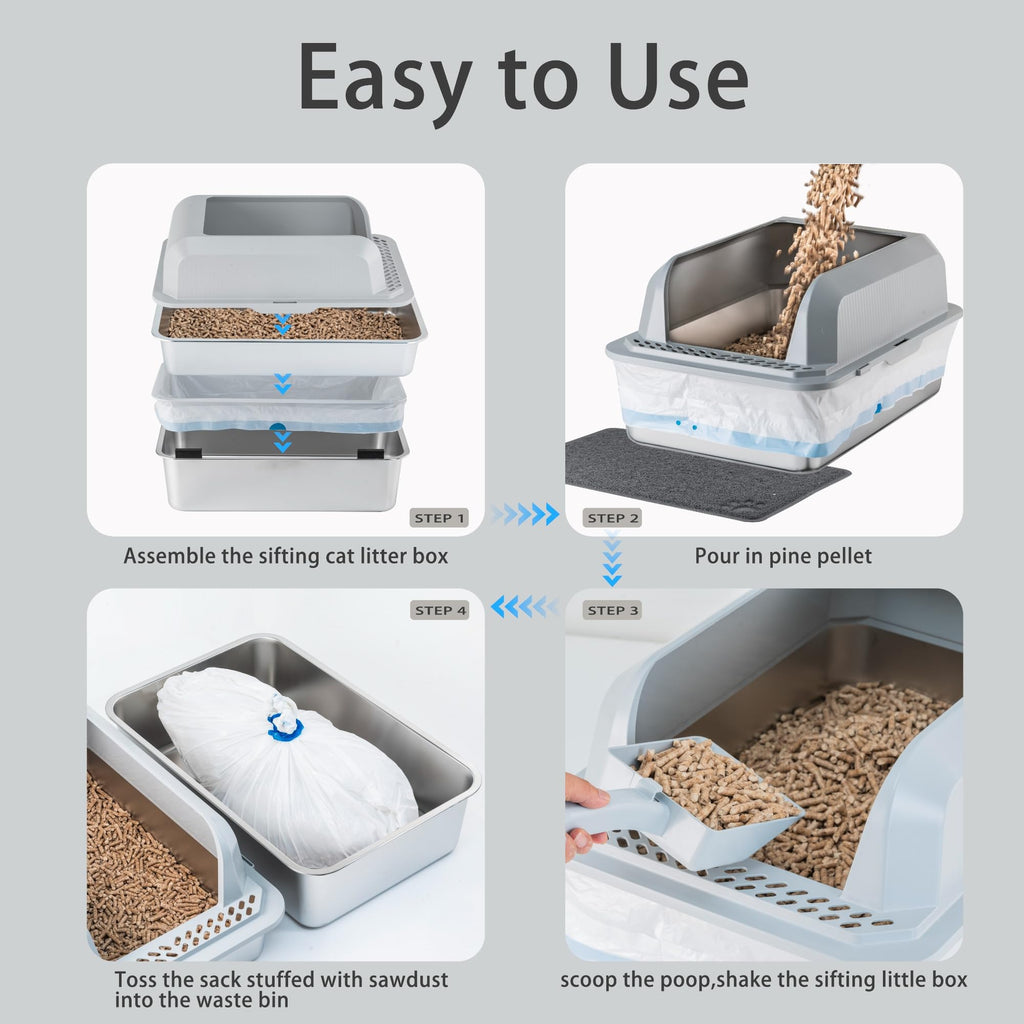 Stainless Steel Sifting Litter Box with Lid C77485
