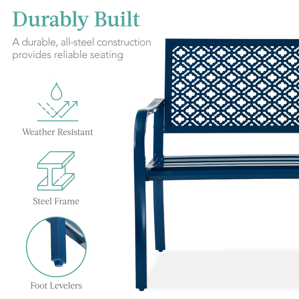 Peacock Blue 2-Person Metal Steel Outdoor Bench D54530