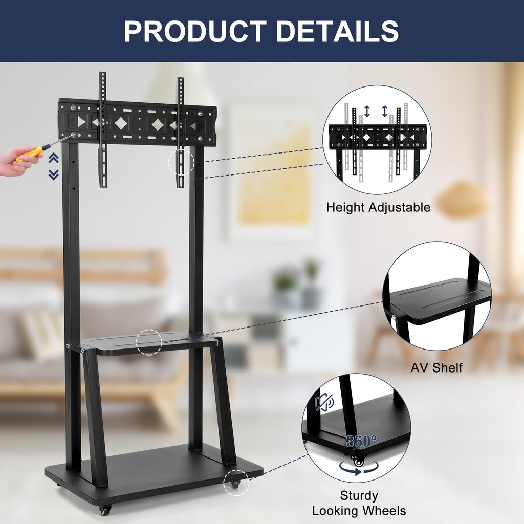 Rolling TV Stand with Wheels for 32-75 Inch Flat Panel Screens with Shelf B6467