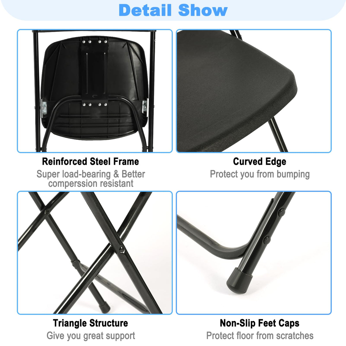 Black 100 Pack Plastic Folding Chairs with Steel Frame I380735