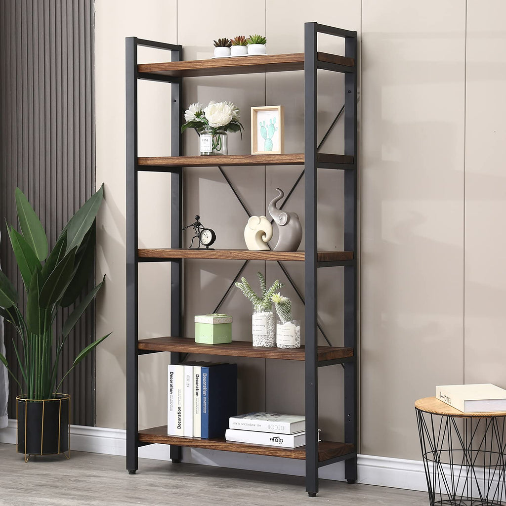5 Tier Solid Wood Metal Bookcase C155