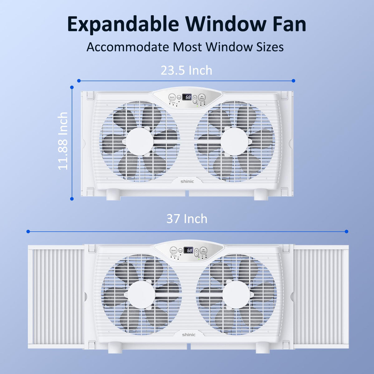 Twin Window Fan, 9-Inch Blades Reversible Airflow, Thermostat Control, 3 Speeds, 23.5"-37" Expandable Width X31684