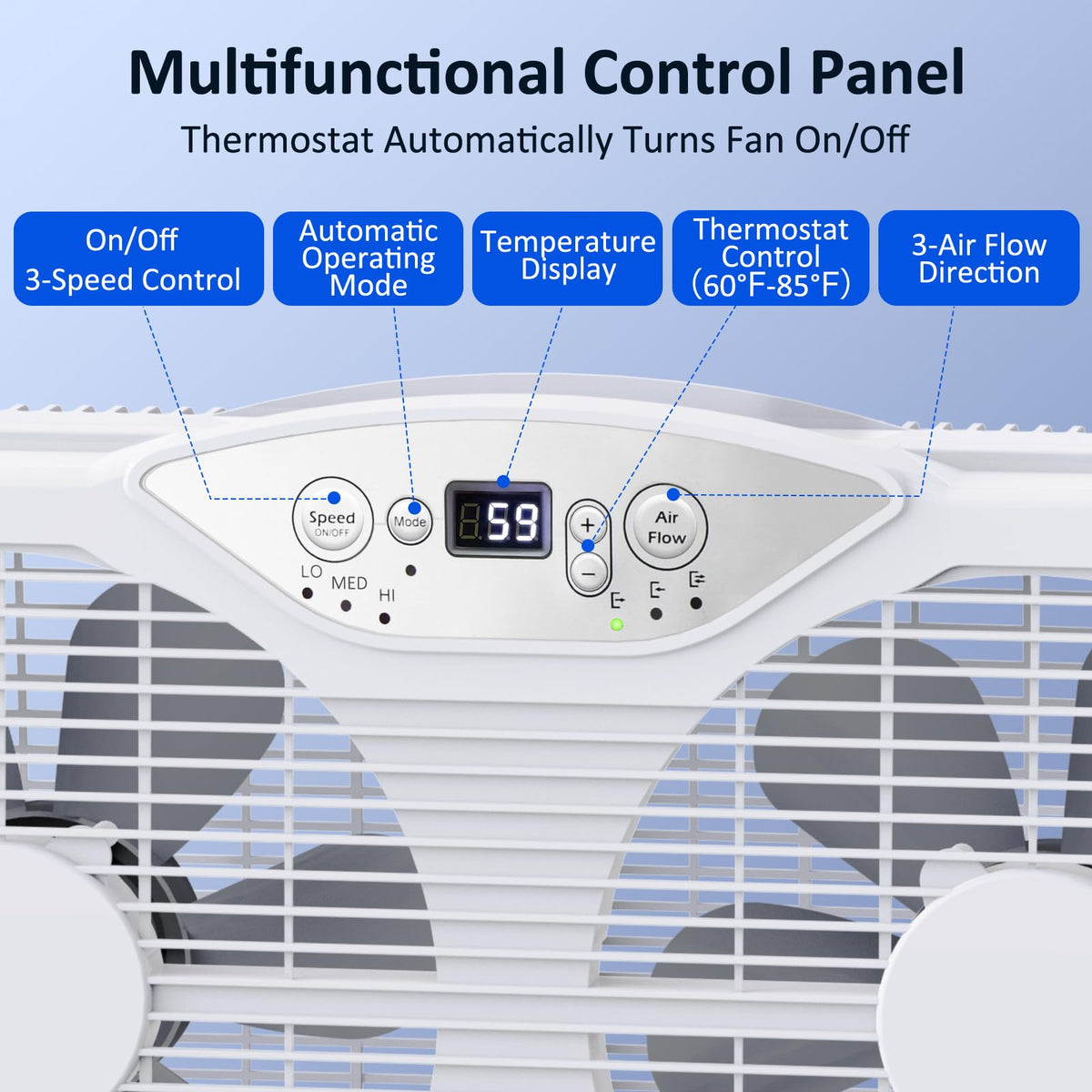 Twin Window Fan, 9-Inch Blades Reversible Airflow, Thermostat Control, 3 Speeds, 23.5"-37" Expandable Width X31684