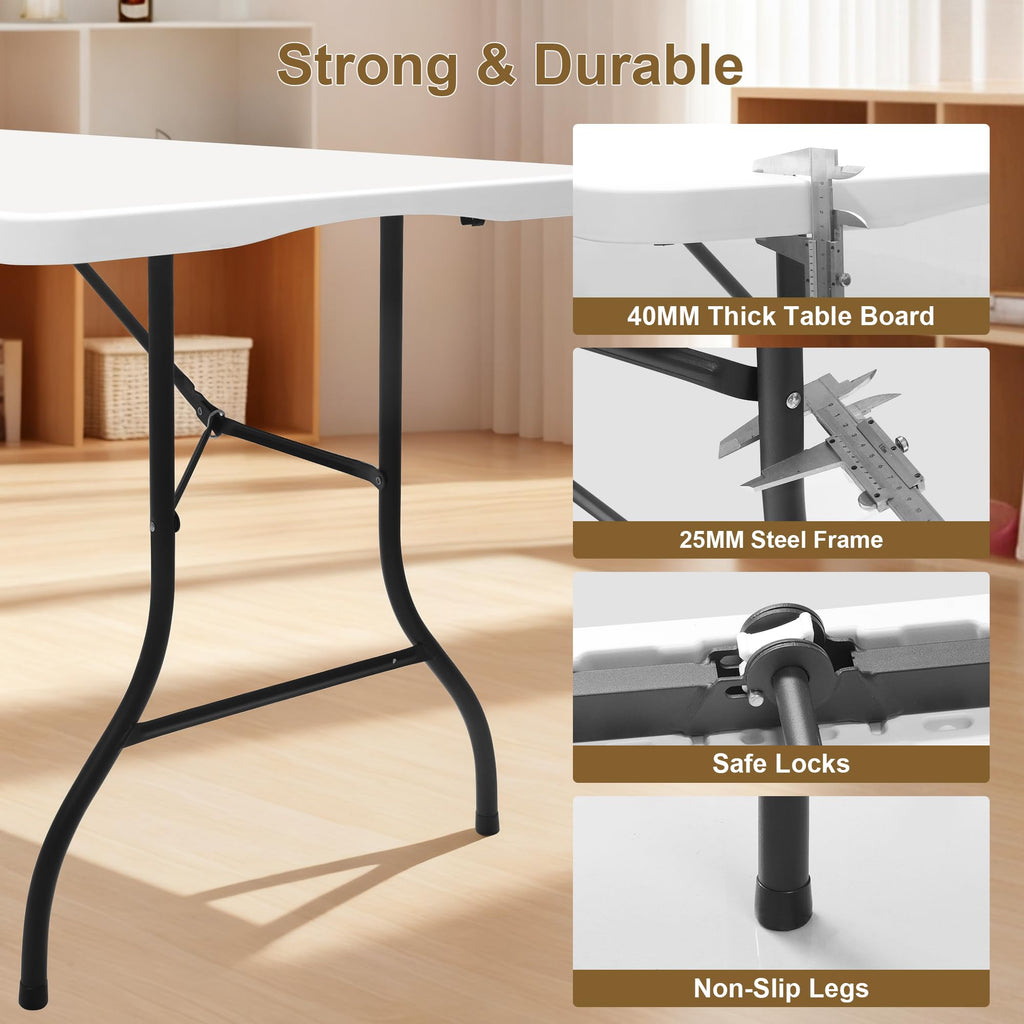 White 6ft Folding Table with Carrying Handle Y2002