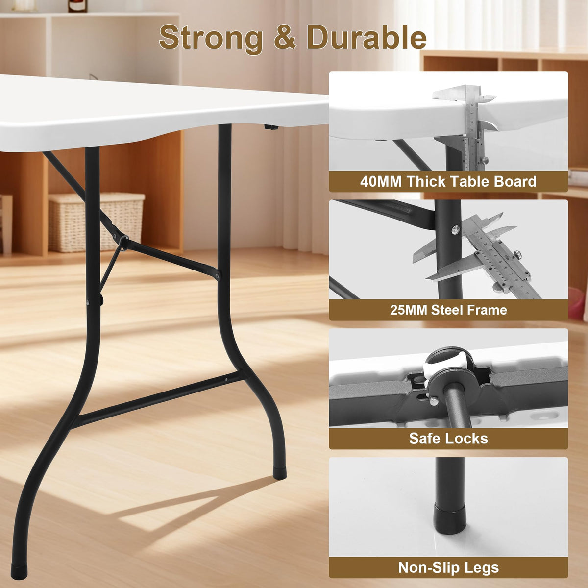 White 6ft Folding Table with Carrying Handle Y2002